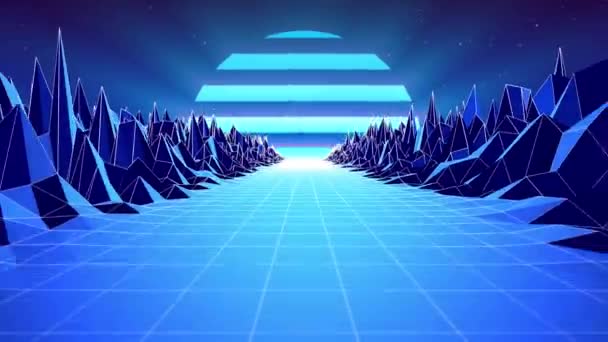 Retro Animation Einer Blauen Landschaft Synthwave Stil Der 80Er Und — Stockvideo