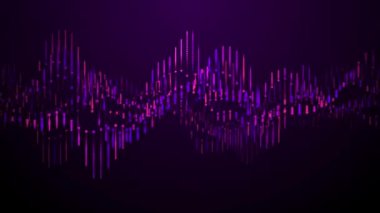 Uzun mor ve mavi parçacıkların soyut dalgaları koyu bir zemin üzerinde hareket ediyor, 4k, 60 fps