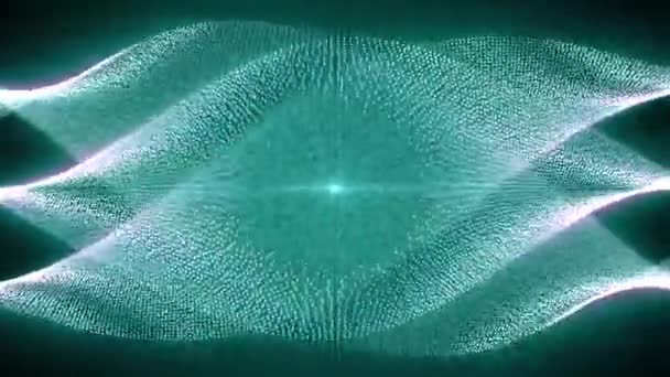 Цикл Абстрактной Анимации Светящихся Сине Зеленых Волн Частиц Круговым Полем — стоковое видео