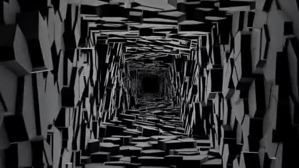 Monochromer Hintergrund Mit Dunklem Abstrakten Korridor Aus Zufällig Bewegten Blöcken — Stockvideo