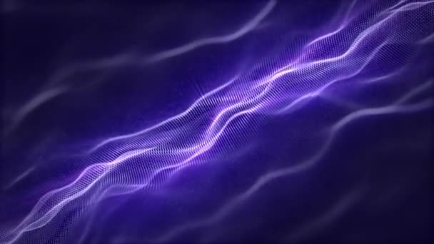 Animación Bucle Ondas Abstractas Partículas Púrpura Azul Hechas Líneas Suaves — Vídeos de Stock