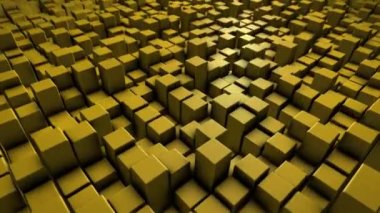 Pürüzsüz yüzeyler, yumuşak gerçekçi ışık ve derin gölgeler, 3D görüntüleme, hareketli grafikler, video 4k, 60 fps ile rastgele hareket eden bir sürü sarı küp bloğu olan soyut arkaplan