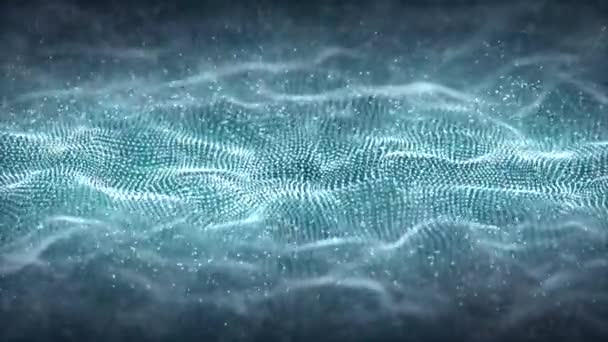 Бесшовная Петля Анимация Абстрактных Волн Светящихся Голубых Белых Частиц Плавающим — стоковое видео