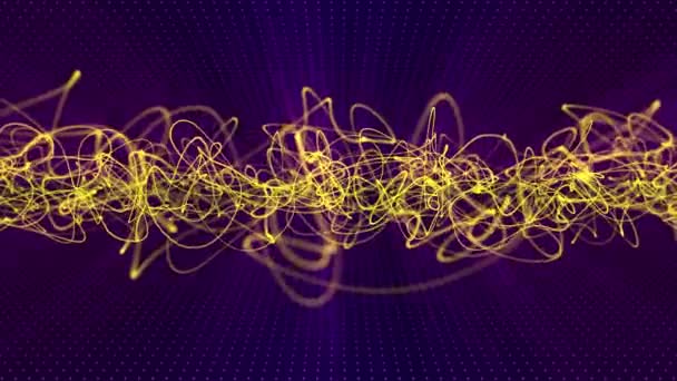 抽象屏幕保护程序无缝隙环路动画 具有笔迹形线条 明亮的紫色背景 重力和嘻哈风格动作图形 Vj环路 60Fps的明亮黄色发光效果 — 图库视频影像