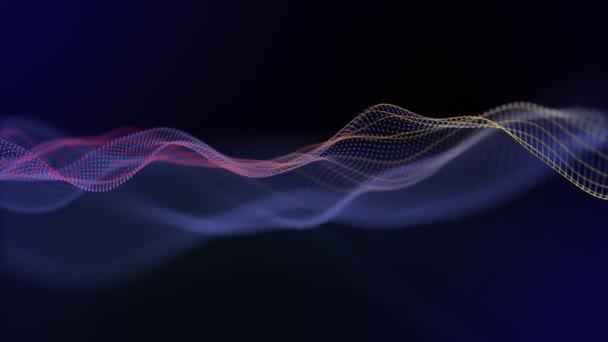 无缝隙的环状背景 由蓝色颗粒和橙色黄色弯曲线构成的抽象波形 用于未来技术和计算机科学的动画3D屏幕保护程序 循环视频 Fps — 图库视频影像