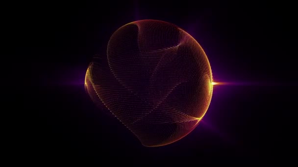 Циклічна Анімація Абстрактної Золотої Сфери Блискучих Частинок Темно Фіолетовому Тлі — стокове відео