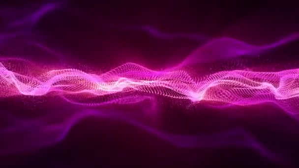 Кольцевая Анимация Абстрактных Розовых Волн Светящихся Частиц Движущихся Тёмном Фоне — стоковое видео