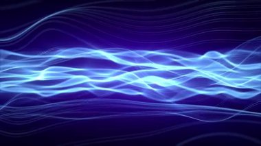 Parlak efektli mavi dalgalı arkaplan döngüsü. Bilgisayar teknolojileri, kodlama, engelleme zinciri, internet, yapay zeka ve bilim kurgu için soyut ekran koruyucu. 4k, 60fps