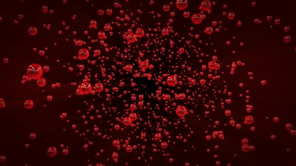 Abstrato Fundo Bolhas Vermelhas Com Voar Através Uma Abundância Esferas — Vídeo de Stock