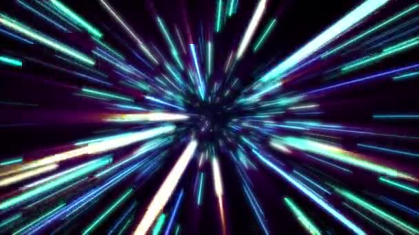 Tło Pętli Lataniem Nadprzestrzeni Tunel Światłowodowy Wykonany Świecących Neonów Różnych — Wideo stockowe