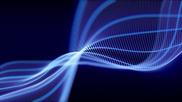 Loopable Animation Glödande Blå Vågor Gjorda Partiklar Och Neonlinjer Loopas — Stockvideo