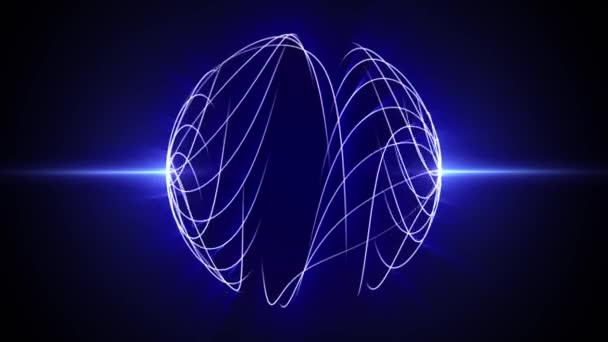 Циклічна Анімація Сферичним Полем Сяючих Енергетичних Ліній Абстрактна Структура Формі — стокове відео