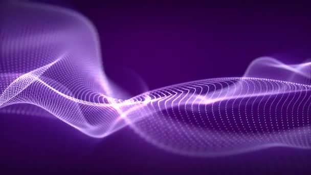 Петля Заставки Високотехнологічною Формою Хвилі Блискучих Частинок Темно Фіолетовому Тлі — стокове відео