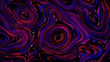 Neon çizgileri arka planda rastgele hareket eden düz kıvrımlar hayal gördüren şekillerde. Müzik festivalleri ve soyut görseller için tuhaf animasyonlar. Parlak kırmızı ve mavi renkler, 4k, 60 fp