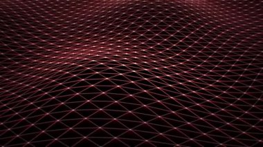 Parlak altın çizgilerden oluşan soyut parlayan alan ile donatılmış arka plan. Teknolojik bir ızgarada parlak dalgalar, birbirine bağlı kıvrımlar ve yüzeyde yüzen noktalar. Kusursuz vj döngüsü, 4k 60fps