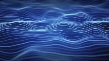 Parlak noktalardan oluşan çizgili dalga alanı ve mavi efektli pürüzsüz çizgilerle kusursuz ekran koruyucusu. Canlı dalgalanan dalga formlarıyla zarif bir arka plan. Soyut animasyon 4k 30fps