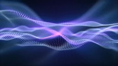 Soyut parçacık akış arkaplanı zarif dalgalarla donatılmış, parlak mavi ve pembe parlak efektli. Fütürist neon çizgileri ve yumuşak ışıltısı olan dijital dalga boyu ekran koruyucusu. Kusursuz vj döngüsü 4K 60fps