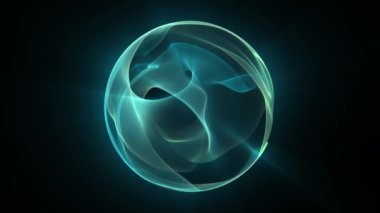 Sıvı enerji küresi, pürüzsüz dalgalar içinde yavaşça yüzüyor ve karanlık bir zemin üzerinde yumuşak bir parıltı etkisi var. Bilim ve sanat performansı için sihirli plazma küresinin kusursuz vj döngü animasyonu. Döngülü 4K 60fps