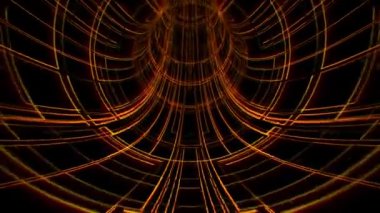 Sarı dijital desenlerden yapılmış kusursuz döngü tüneli. Siyah arka planda altın parıltı etkisi var. Bilgisayar bilimi, siber teknoloji ve müzik festivali performansı için parlak ekran koruyucu. 4K 60fps