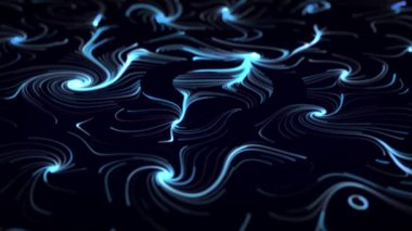 Aydınlatılmış bitki şekilli karanlık arka plan ve neon ışık efektli hareket eden ışık dalgaları. Organik bilim, biyoloji ve zarif sanat performansı için parlak soyut animasyon. 4K 60fps