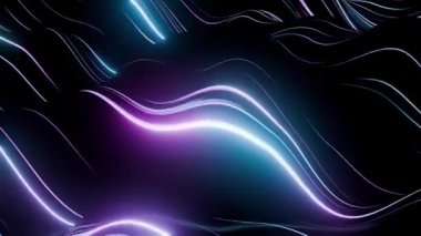 Pürüzsüz siyah dalgalarla donatılmış arka plan ve parlak ışıklı sıvı neon ışık çizgileri. Sanat ve müzik sahnesi performansı için soyut ekran koruyucu. Kusursuz VJ döngüsü, 3D görüntüleme, 4K 60fps