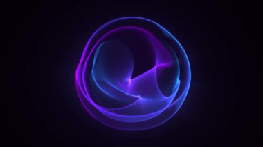 Siyah bir zemin üzerinde hareket eden sıvı enerji akışına sahip soyut mor plazma küresi. Dijital teknoloji, bilim kurgu ve müzik görselleştirme için döngülenmiş ekran koruyucu. Kusursuz VJ döngüsü, 4K 60fps