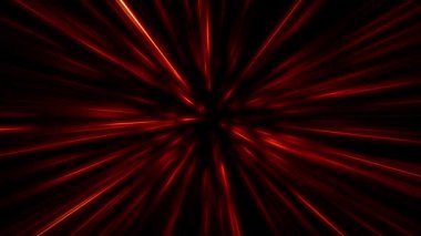 Siyah arka planda parlak kırmızı ışık çizgilerinin soyut döngüsü. Işık hızıyla karanlık bir boşlukta uçmak. Bilim ve dijital teknoloji için soyut ekran koruyucu. 4K 60fps döngüsü