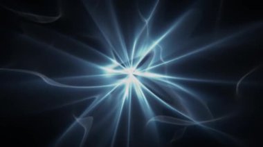 Siyah arka planda yumuşak ışık efektiyle ruhsal enerji patlaması döngüsü. Soyut sanat performansı ve ruhsal görselleştirme için Astral ışık kaynağı ekran koruyucu. VJ döngüsü 4K 60fps