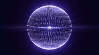 Manyetik çizgilerden ve mavi ışık efektinden oluşan şeffaf enerji topuyla kusursuz bir döngü. Parlak çekirdekli parlak küre animasyonu ve teknoloji veya bilim kurgu için dalgalı çizgiler. 4K 60fps