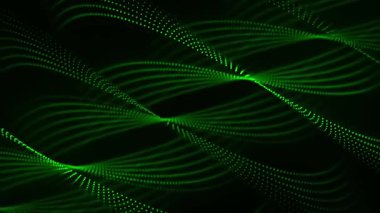 Soyut eğri formunun kusursuz döngü animasyonu koyu arkaplanda parlayan yeşil noktalardan oluşur. Bilim kurgu, programlama ve bilgisayar teknolojisi sanatı için gelecekçi ekran koruyucu. Döngülü 4K 60fps