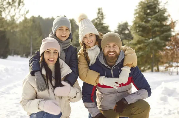 Happy Family Winter Portrait Vacation Spending Weekend Outdoor Parent Children Royalty Free Stock Photos