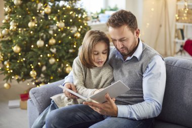 Baba ve oğul Noel veya yeni yıl boyunca evde birlikte kitap okumaktan hoşlanırlar. Aile tatil ruhunu kucaklıyor, boş zamanlarını evde bağ kurarak ve anlarını paylaşarak geçiriyor..