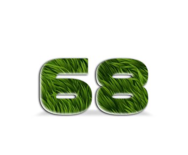 Beyaz arka planda 3D numara 64 yeşil çimen