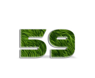 Beyaz arka planda 30 numaralı harf. Üç boyutlu yeşil çimen ve yapraklar..