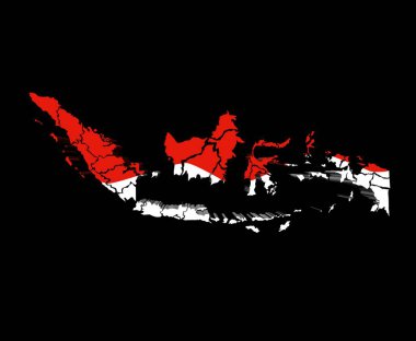 Siyah zemin üzerinde kırmızı ve beyaz Endonezya haritası