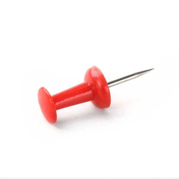 Närbild Röd Push Pin Isolerad Vit Bakgrund — Stockfoto