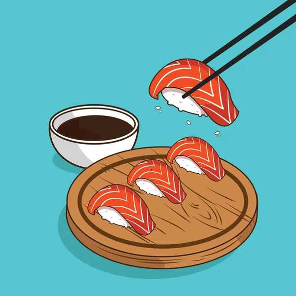 Salmon Sushi Papan Vektor Ilustrasi - Stok Vektor