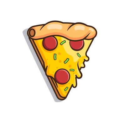 Dilim pizzanın tasarım karikatürü, düz tasarım. 