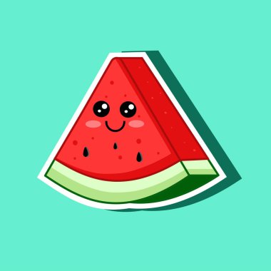Şirin karpuz kawaii çizgi film tasarım vektör çizimi