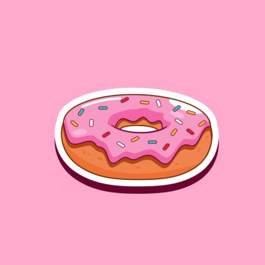 Pembe Serpiştirilmiş Donut Yapıştırıcı Vektör Çizim Tasarımı 
