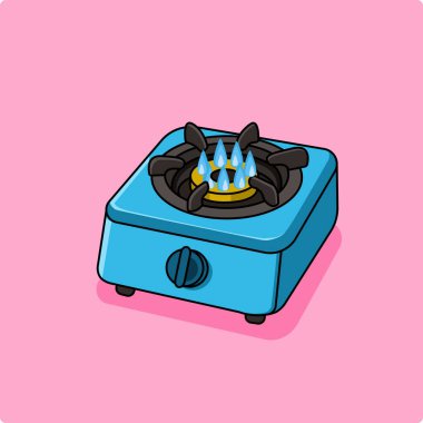 Alev vektörü illüstrasyonlu Mavi Gaz Fırını Çizgi Filmi 