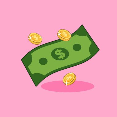 Kağıt Para ve Bozuk Para Yüzen Vektör Çizgi Film Tasarımı