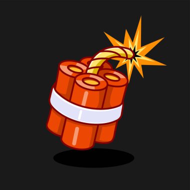 Yanan Fünye Vektör İllüstrasyon Çizgi Filmi Tasarımlı Dinamit Çubuğu