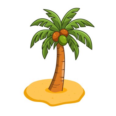 Hindistan Cevizi Karikatür Tasarımı ile Sahildeki Hindistancevizi Ağacı 'nın vektör çizimi