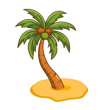 Sandy Island Vektör Çizgi Filmi Tasarımı 'nda Palmiye Cevizi Ağacı