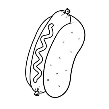 Hardallı Hot Dog Line Çizimi Kitap Vektörü İllüstrasyonu