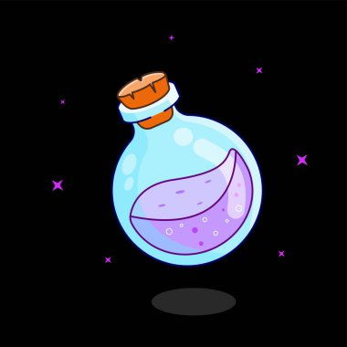 Mor Sıvı Vektör Çizgi Film Tasarımı, Cadılar Bayramı Temalı Mistik İksir Şişe