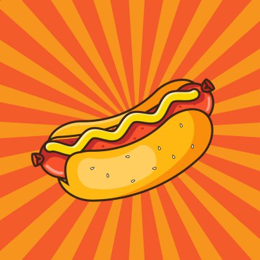 Sunburst Vintage İllüstrasyonlu Çörek Posterinde Hardallı Hot Dog