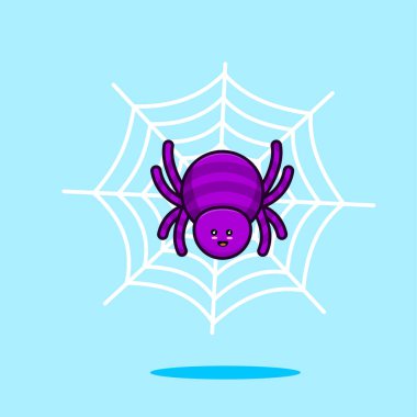 Web vektörü illüstrasyon çizgi film tasarımı, Cadılar Bayramı teması üzerine şirin çizgi film örümceği