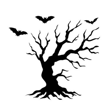 Yarasa Silüeti Vektörlü Ürkütücü Ağaç İzole Koleksiyon Beş